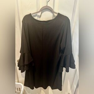 French Atmosphere Black Ruffled Bell Sleeve Blouse